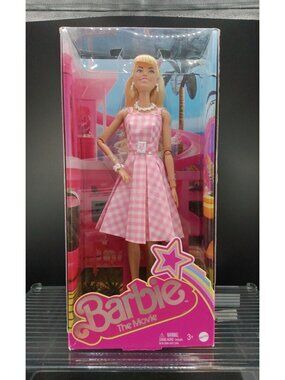 Barbie The Movie Doll Pink Gingham Dress Pearl Accessories New